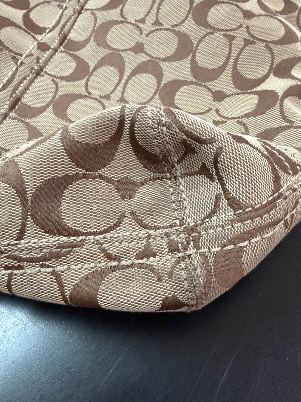 Coach Signature Canvas Hobo with Brown and Mustard Leather Trim - Picture 7 of 12